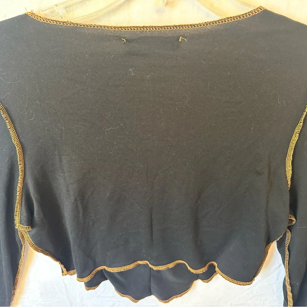 Love J Black Contrast Stitch Corset Style Crop Top Long Sleeve Small - Picture 4 of 4